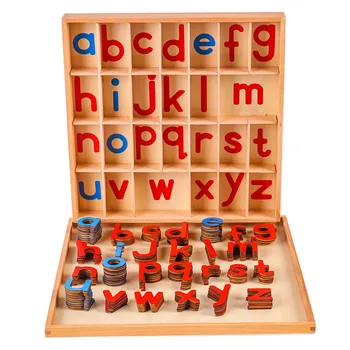 Montessori Språk Trä - Lilla Rörliga Alfabetet (Röd & Blå) med Mat för Små Rörliga Alfabet
