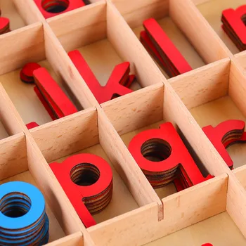 Montessori Språk Trä - Lilla Rörliga Alfabetet (Röd & Blå) med Mat för Små Rörliga Alfabet