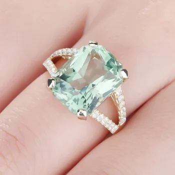 MOONROCY Drop Shipping Mode Cubic Zirconia Överdrift Fyrkantig, Grön Kristall Romantiskt Bröllop Ringar för Kvinnor Part Eller