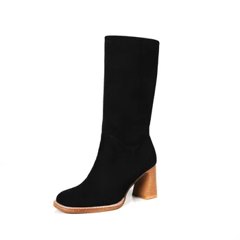 MORAZORA 2020 Stor storlek 34-40 nya fashion square toe high heels skor kvinnor med heltäckande färg vinter halva vaden stövlar för kvinnor i svart