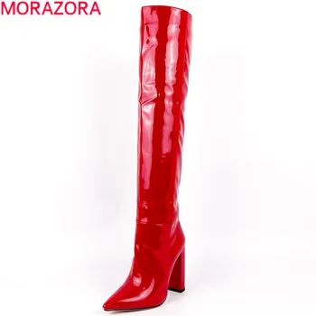MORAZORA 2020 Stor storlek 34-43 mode över knä stövlar sexiga extremt höga klackar och spetsig tå skor dam vinter kvinnor stövlar