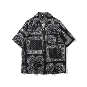 Män Harajuku Streetwear-Shirt Bandana Shirt Tryck Tröjor Hip Hop Casual Kort Ärm Shirt Män Camiseta Manliga Sommar Kläder