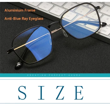 Män Kvinnor Anti-Blue Ray Optiska Bågar Klar Lins Dator Nörd Aluminium Vintage Retro Full Glasögonbågar