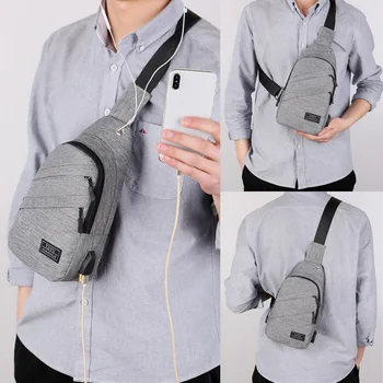 Män Kvinnor Nylon Sling Bag Ryggsäck för Bärbara USB-Laddning Crossbody axelväska Cycle Dagliga Resor Bröst-Pack