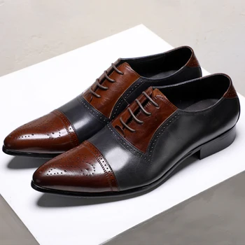 Män läder skor verksamhet klänning passar skor män varumärke Tjuren äkta läder svart slipon bröllop mens skor Phenkang 2020