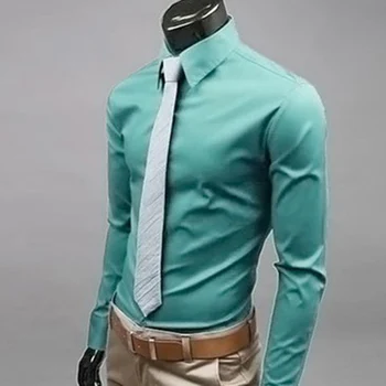 Män Shirt 11 Färger Bomull Trendiga Mode Enfärgad Långärmad Knappar Ner Skjorta Slim Formella Företag Topp Kontor Slitage