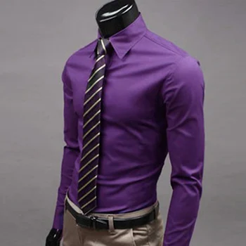 Män Shirt 11 Färger Bomull Trendiga Mode Enfärgad Långärmad Knappar Ner Skjorta Slim Formella Företag Topp Kontor Slitage
