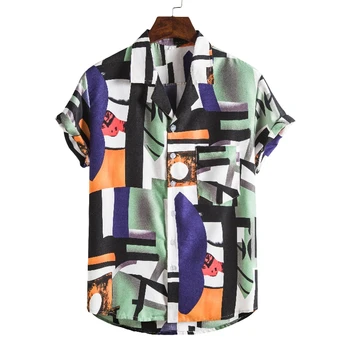 Män Sommar hög kvalitet Blommig Lös Shirten Stäng Ned Krage Kort Ärm Hawaiian Casual Skjorta Streetwear