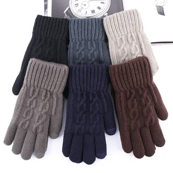 Män touch screen handskar vinter varma fleece-fodrade förtjockad Jacquard stickade handskar