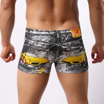 Män Underkläder/WOXUAN Brand Jeans Bomull Sexiga Manliga Utbuktning Påse Lång Boxare Underkläder/Gay Rolig Satin Shorts Trosor