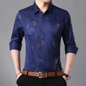 Män Varumärke Shirt 2020 Hösten Nya Randiga Print Mode Avslappnad Stora långärmad Skjorta i Manliga Kläder 4XL 5XL 6XL 7XL