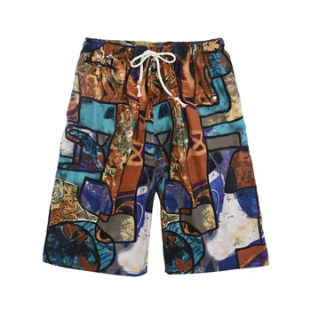 Mäns beach shorts personlighet utskrift 2020 sommaren tunna avsnitt andas komfort casual mäns linne shorts storlek 5XL