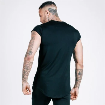 Märkeskläder fitness t-shirt män mode Fast förlänga lång tshirt 2020 sommaren gym kortärmad t-shirt i bomull bodybuilding toppen