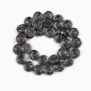 Natural Stone Rose Svart Hematit Pärlor Platt rund Lös Spacer Pärlor För Smycken Gör DIY-Armband Tillbehör 6 8 10 12 mm
