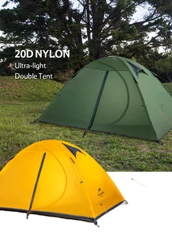 Naturehike Camping 2 Person Tält Utomhus 20D Nylon Silicon Dubbla lager Ultralätta Tält Bärbar Vandring Picknick 3 Säsong Tält