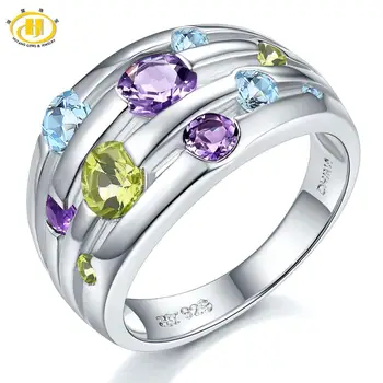 Naturlig Ädelsten Silver Ringar I 925 Solid Silver Ringar Färgglada Crystal Ringar Ursprungliga Design Utsökt Förlovningsringar