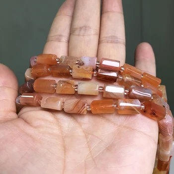 Naturliga Facetterade Orange Rand Agates Pärla Sten Pärlor Cylinder Lös Spacer Pärlor För Smycken DIY-Gör Armband Tillbehör