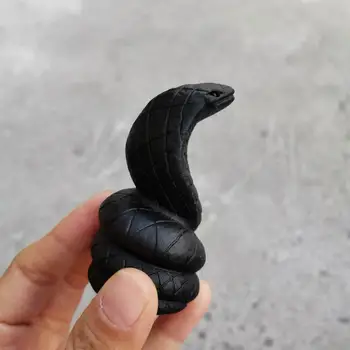 Naturligt Svart obsidian Djur Figurer handsnidade cobra Staty Skulptur