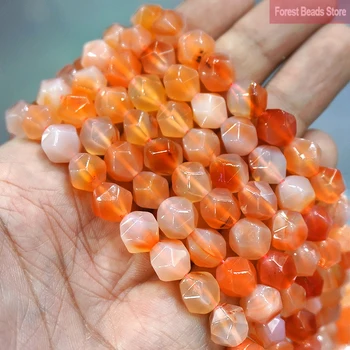 Natursten Facetterade Orange Röd Agates Distanser Lösa Pärlor DIY-Armband Halsband Berlocker Smycken Gör 15