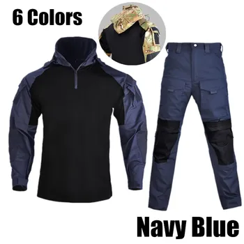 Navy Blå Militär Uniform Kamouflage Lång Ärm Maskerade Taktiska Skjorta Byxor Utomhus Armén Fan Utbildning Bekämpa Kläder Plus-Storlek