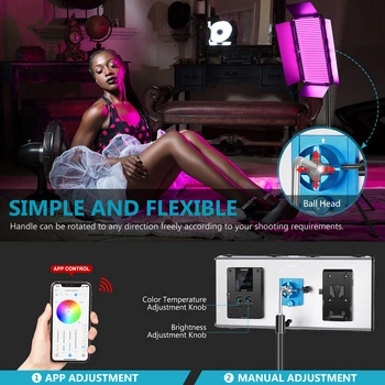 Neewer 960 RGB Led-Ljus med APP Kontroll, 960 SMD LED Justerbar Färger/9 Fall Scener LCD-Skärm/Barndoor metallram
