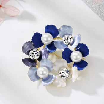 Neoglory Kristall Blå Blomma Broscher Färgglada Pinnar Simulerade Pearl Broscher För Kvinnor Vintage Mode Smycken Part Gåvor 2020