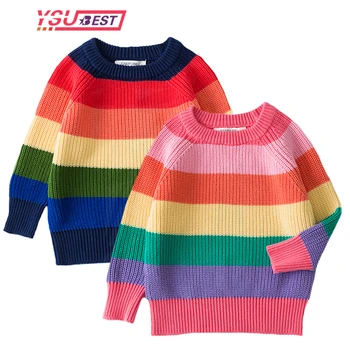 New Autumn Children Baby Sweaters Pullover Children's Sweater Rainbow Striped Girls and Boys Kintting Sweaters Tops Kids Clothes