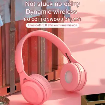 New Bluetooth Wireless Headphones Macaron Color Hifi Music Auto Pairing Earphones Can Inserted TF Card Blue Pink Yellow Headsets