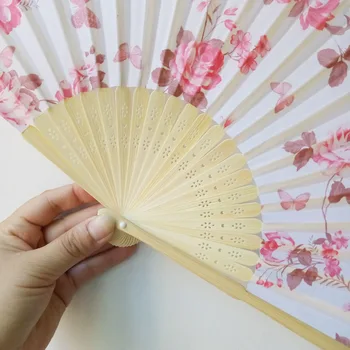 New elegant plum silk fan wedding favors rose flower hand fan design ideas gift 100pcs