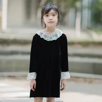 New Kids Klänningar för Flickor 2020 Hösten och Vintern Barn Spets Klänning Baby Princess Klänning Flicka koreanska Sammet Fest Kläder,#5422