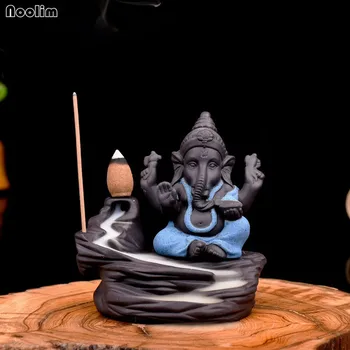 NOOLIM Ganesha Backflöde Rökelse Brännare Elefant Gud Emblem Lyckobringande och Framgång Keramiska Rökelsekar heminredning med 20st Kottar