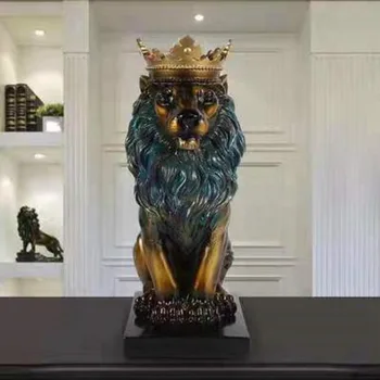 Nordic Crown Lejon Skulptur Home Office Bar Målvakt Lion Harts Staty Modell Hantverk Smycken Djur Origami Konst Eller Inredning