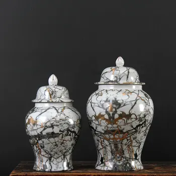 Nordiska Amerikanska Minimalistisk Kreativa Guld Keramiska Marmor Mönster inreda Keramik Vas Dekoration porslin burk potten