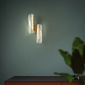 Nordiskt Guld Akryl LED Vägg lampa i sovrummet vid sängen gången vardagsrum Nordisk studie vägg skans belysning vid Sängen LED vägglampa