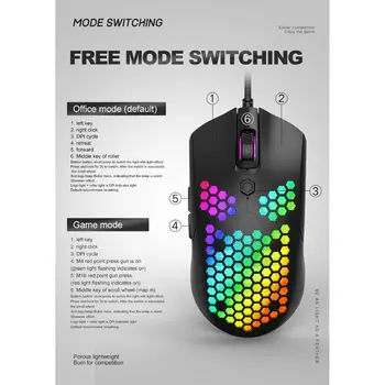 Ny Mus M5 Ihåliga-out Honeycomb Skal Gaming Mouse Färgglada RGB-Bakgrundsbelyst Ljus Fast Möss E5BA Hot