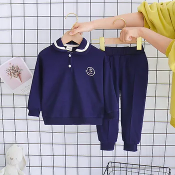 Ny Pojke Kläder Set Pullover Tröja+Byxa Barn Kläder i Bomull Full Hylsa O-neck Träningsoverall Satt För Våren