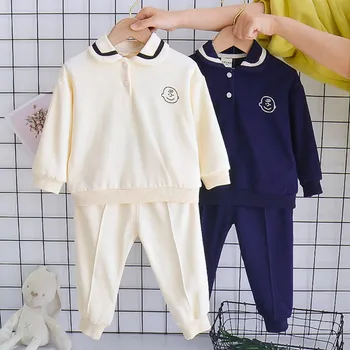 Ny Pojke Kläder Set Pullover Tröja+Byxa Barn Kläder i Bomull Full Hylsa O-neck Träningsoverall Satt För Våren