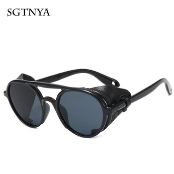 Ny runda glasögon steampunk personlighet solglasögon läder inredning vilda solglasögon män och kvinnor glasögon UV400