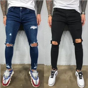 Ny Stil som inspirerats Byxor i Slim Fit Stretch Män Jeans Mode Avslappnad Hip Hop Jeans