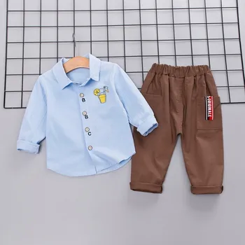 Ny Vår Höstens Mode Pojkar barnkläder Barn Casual Skjorta Byxor 2st/Set Småbarn Bomull Kläder för Spädbarn Träningsoveraller Barn