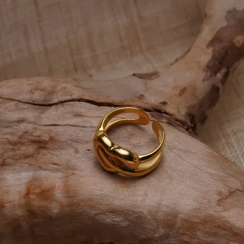 Nya 14K guldpläterad Fläta Hjärtat Liten Tumme Ring Justerbar Guld Silver Färg med Dubbla Lager Guld Love Ring för Kvinnor