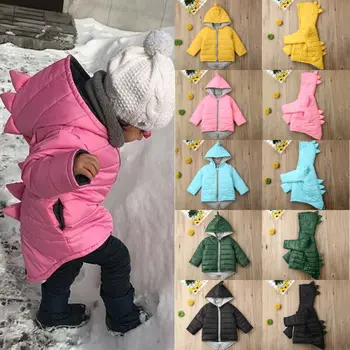 Nya 2019 Barn Barn Barn Flicka Pojke Huva Dragkedja och Lång Ärm Päls Varm Jacka 3D Dinosaurie Outwear