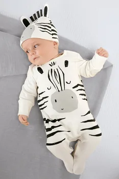 Nya 2020-Mode Tecknat Bomull med Långa Ärmar Zebra Pojke Flicka Sparkdräkter+Lock 2st Spädbarn Kläder Outfits Nyfödda Baby Kläder