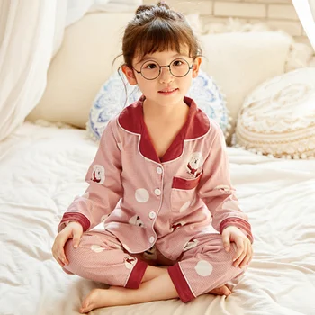 Nya 2020 Våren Hösten Barn Pyjamas Set Söt Baby Bomull Sleepwear ställa casual Flickor Nattkläder lång ärm Byxor Pojkar lounge