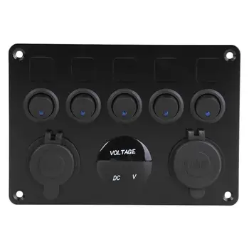 Nya 5-Gänget Bil Marine Båt Blå LED Rocker Switch Panel Digital Voltmeter 4.2 Dubbla USB-Port 12V Cigarettändare Eluttag
