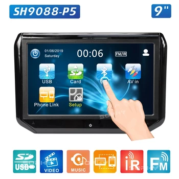 Nya 9-Tums Pekskärm Auto Bil Nackstöd Monitor ryggstödet MP5 Video-Spelare för USB/SD/IR - /FM - /Bluetooth Inbyggd Högtalare SH9088C-P5
