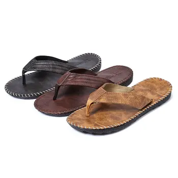 Nya Ankomst Sommaren Män Flip Flops Hög Kvalitet Beach Sandaler Icke-slip Manliga Tofflor Zapatos Hombre Casual Skor av Äkta Läder