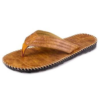 Nya Ankomst Sommaren Män Flip Flops Hög Kvalitet Beach Sandaler Icke-slip Manliga Tofflor Zapatos Hombre Casual Skor av Äkta Läder