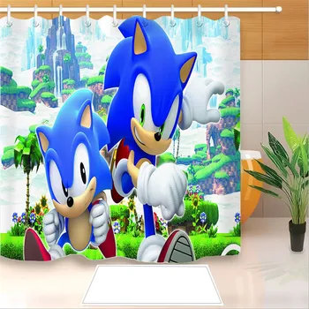 Nya Ankomst Sonic The Hedgehog 3D-Print Dusch Gardin Polyester Tyg Badrum Gardin Vattentät Krok Badkar Dekoration Gardin