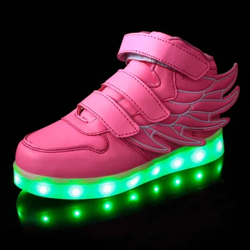 Nya Baby Boys Casual LED-Ljus Vingar Skor Barn som Andas Mode Barn USB-Laddning Lysande Flickor Sneakers Glödande Skor